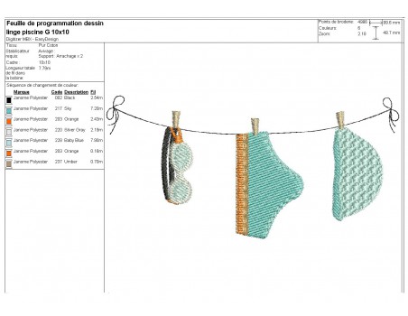 Motif de broderie machine maillot de piscine garçon