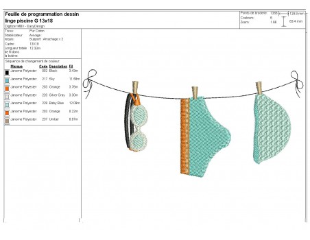 Motif de broderie machine maillot de piscine garçon