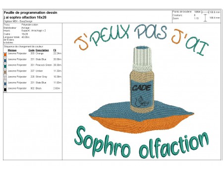 Motif de broderie machine  j'peux pas j'ai  sophro olfaction