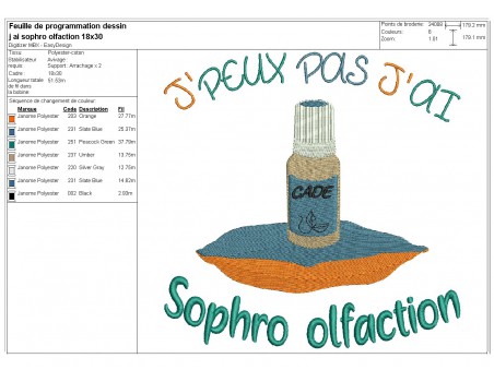 Motif de broderie machine  j'peux pas j'ai  sophro olfaction