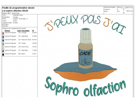 Motif de broderie machine  j'peux pas j'ai  sophro olfaction