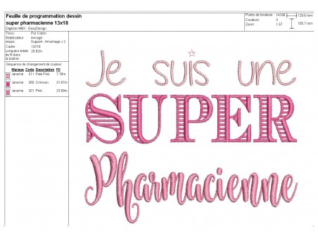 Motif de broderie machine  super pharmacienne