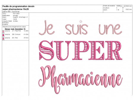 Motif de broderie machine  super pharmacienne