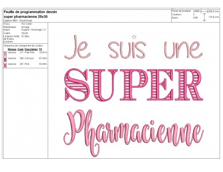 Motif de broderie machine  super pharmacienne