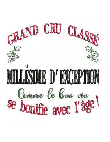 motif de broderie machine grand cru classé à personnaliser avec l'année de naissance