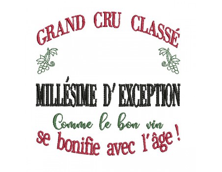 motif de broderie machine grand cru classé à personnaliser avec l'année de naissance