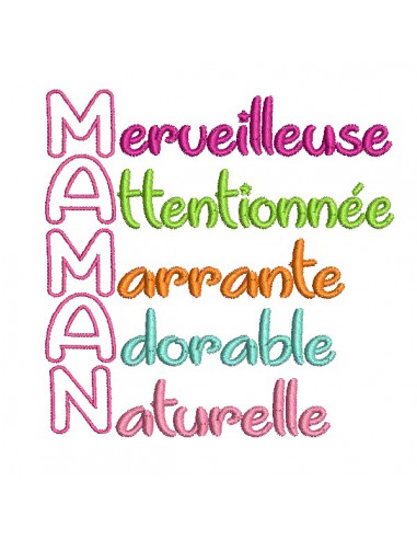 Motif de broderie machine  texte maman