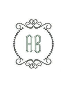 Motif de broderie cadre volute coeur rond