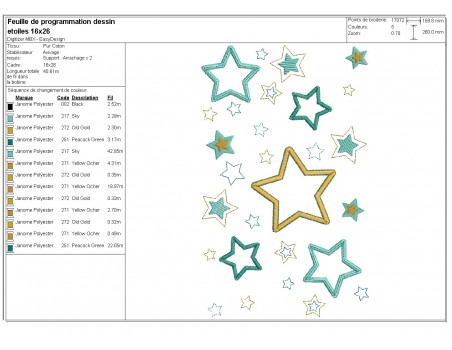 Motif de broderie machine  étoiles patchwork