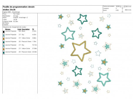 Motif de broderie machine  étoiles patchwork