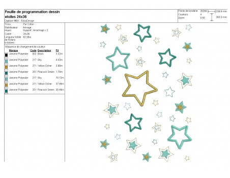 Motif de broderie machine  étoiles patchwork