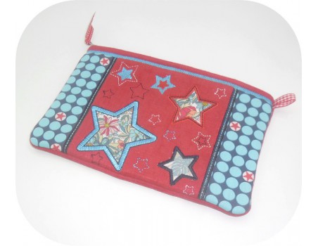 machine embroidery design patchwork of stars pencil case ith