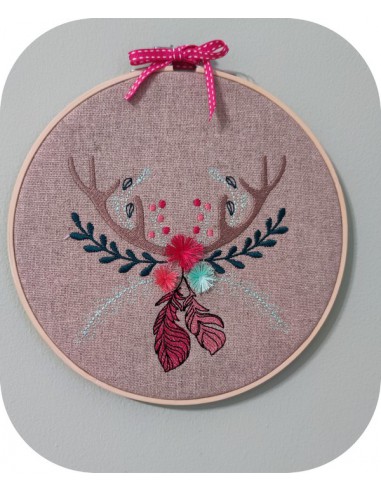 machine embroidery design boho deer antlers with plums and fringes tassels