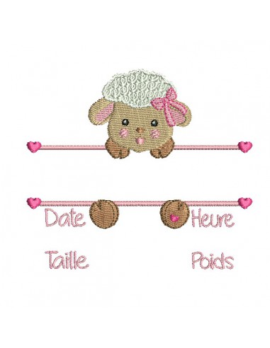 machine embroidery design customizable birth journal sheep girl