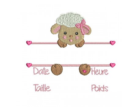 machine embroidery design customizable birth journal sheep girl