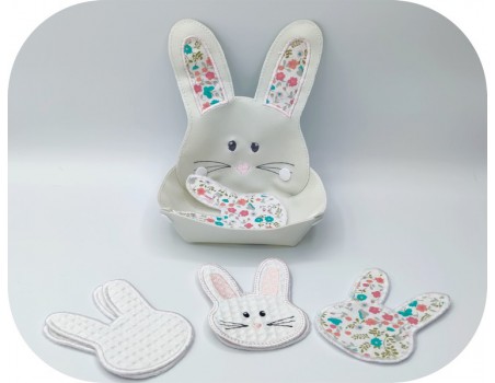 machine embroidery design ith reusable rabbit head cotton wipes