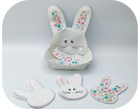 Motif de broderie machine  lingettes tête de lapin  en ITH