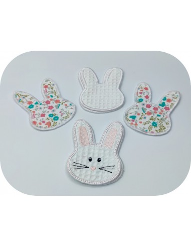 Motif de broderie machine  lingettes tête de lapin  en ITH