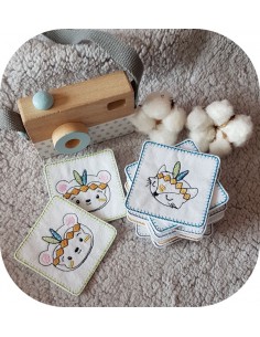 Motif de broderie machine memory  petits animaux indiens ITH