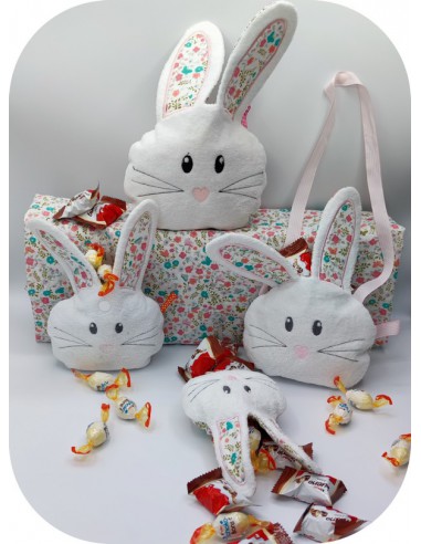 machine embroidery design  easter bunny head candy bag ith