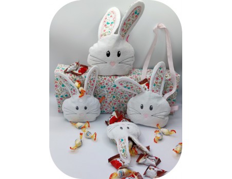 machine embroidery design  easter bunny head candy bag ith