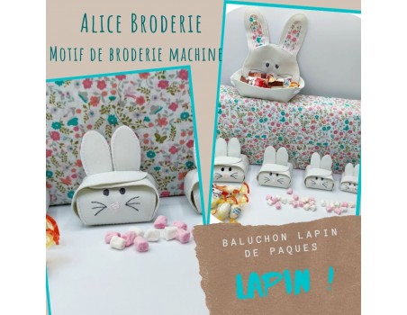 Motif de broderie machine boite  lapin  ITH