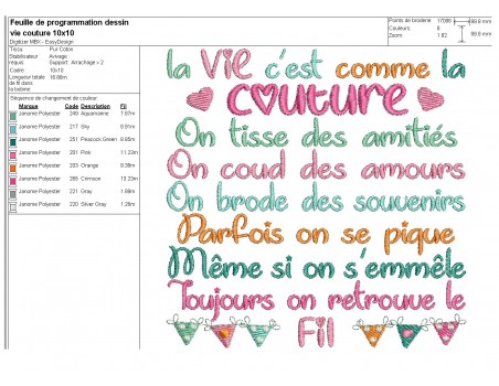 Motif de broderie machine  texte couture