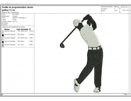 Motif de broderie machine golfeur