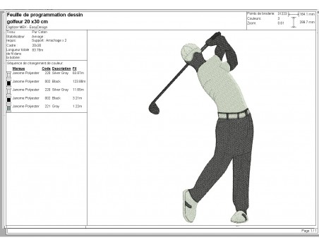 machine  Embroidery design golfer