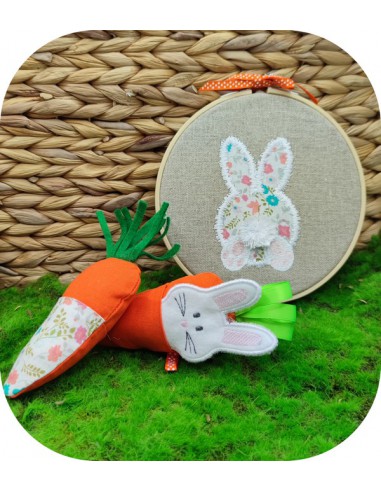 Motif de broderie machine  le lapin de Pâques avec un gros  pompon en 3D