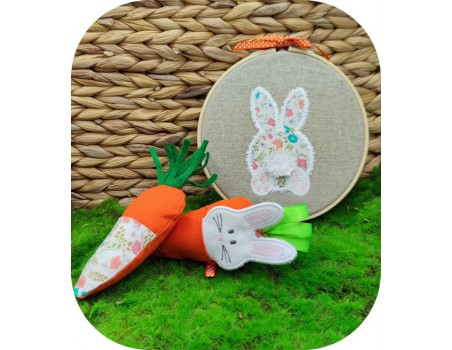 Motif de broderie machine  le lapin de Pâques avec un gros  pompon en 3D