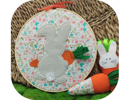 machine embroidery design easter   rabbit 3D fringe and carrot