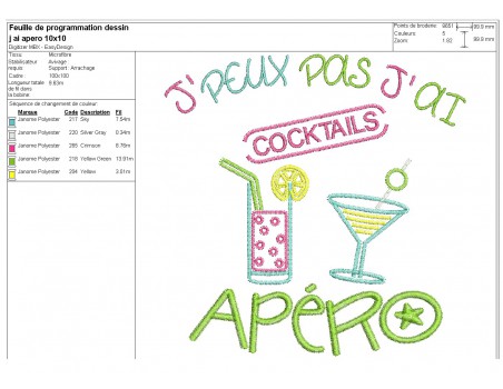 Motif de broderie machine  j'peux pas j'ai apéro