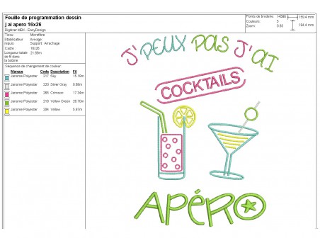 machine  Embroidery design  i can not  aperitif