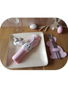 motif de broderie machine  rond de serviette lapin 2 versions ITH