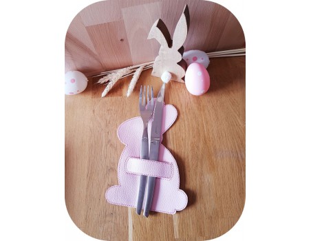 machine  embroidery design  rabbit cutlery holder ITH
