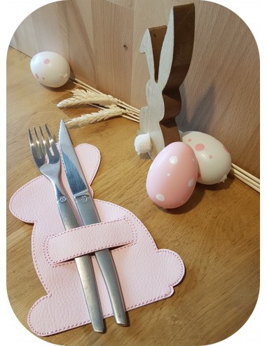 machine  embroidery design  rabbit cutlery holder ITH