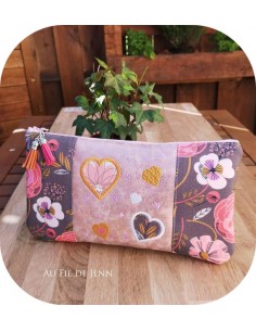 machine embroidery design applique  patchwork of hearts