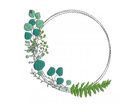 Motif de broderie machine couronne feuillage eucalyptus