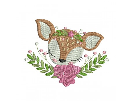 machine embroidery design doe with her bouquet of flowers