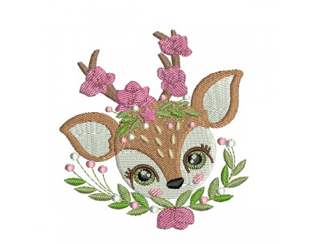 machine embroidery design fawn with flowers