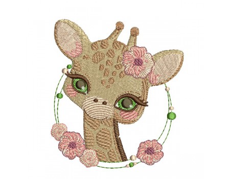 Motif de broderie machine girafe  fleurs