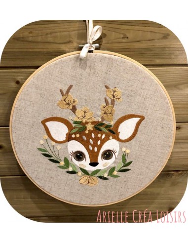 machine embroidery design fawn with flowers