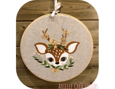 machine embroidery design fawn with flowers