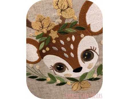 machine embroidery design fawn with flowers