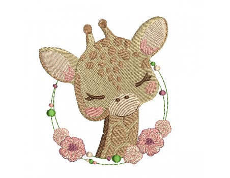 machine embroidery design giraffe with  frame flowers