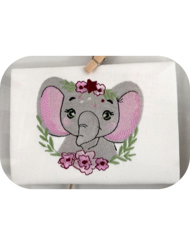 machine embroidery design  elephant  with  frame flowers