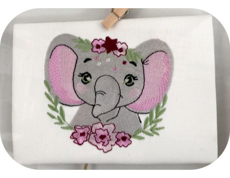 machine embroidery design  elephant  with  frame flowers