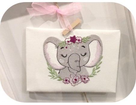 machine embroidery design sleeping elephant with  frame flowers