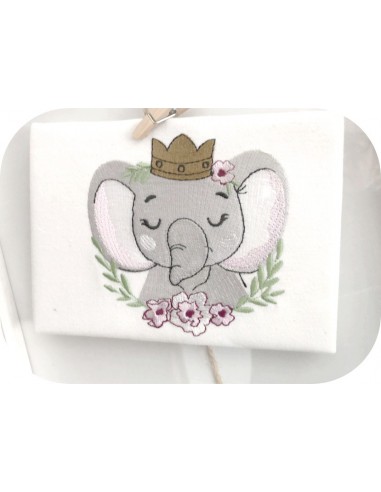 machine embroidery design sleeping crowned elephant with  frame flowers